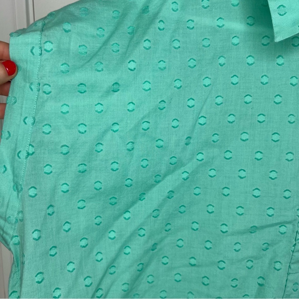 Van Heusen Teal Top Size XXL Women’s Cotton Dots Collar Button Details - Picture 3 of 11
